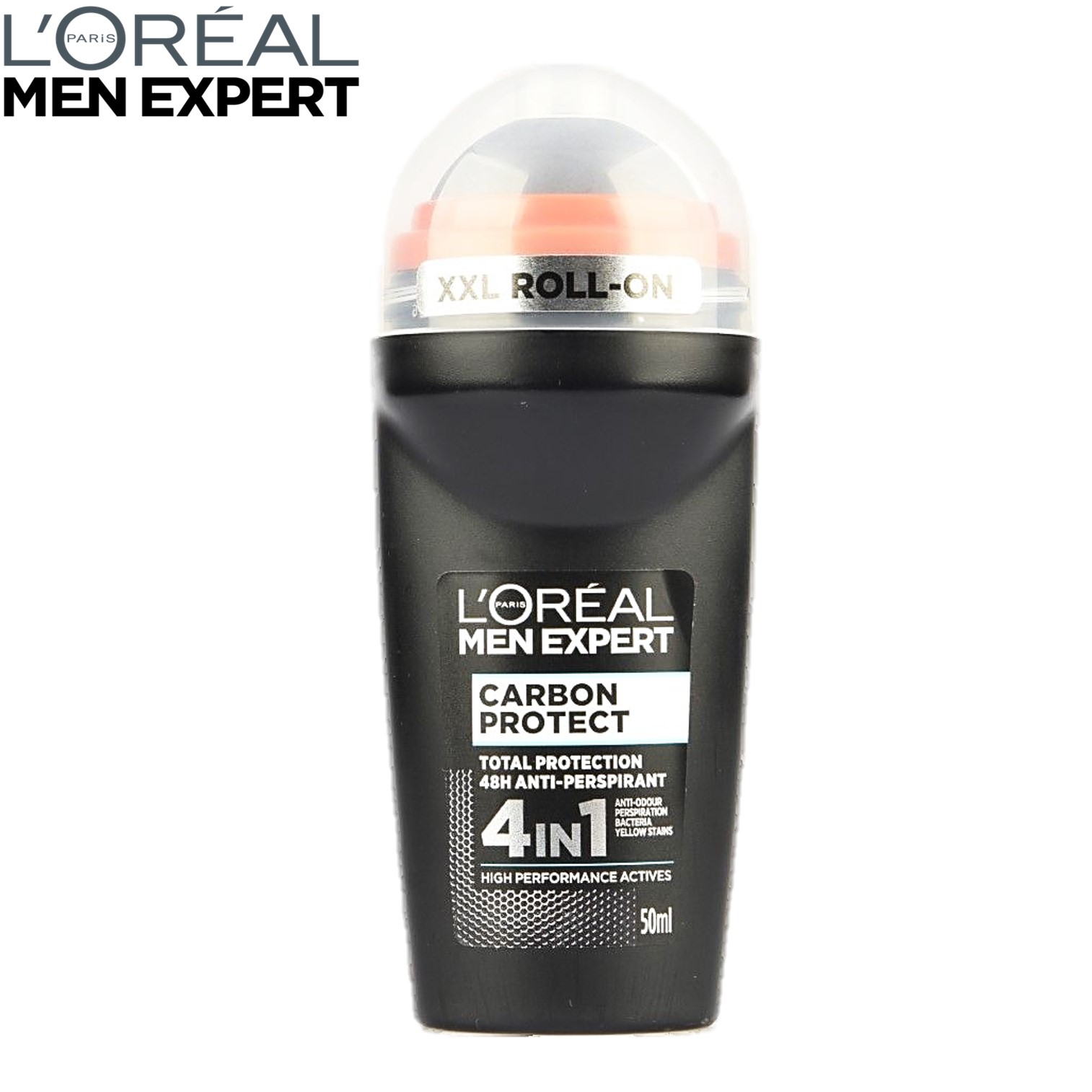 L’Oreal Men Expert Carbon Protect Total Protection 48hr Anti Perspirant 4 in1 XXL Roll On 50ml. ผลิตภัณฑ์ระงับกลิ่นกายแบบลูกกลิ้งสำหรับผู้ชายสินค้านำเข้าจากต่างประเทศของแท้