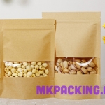 ถุงกระดาษคราฟท์ หน้าต่างใส ซิปล็อค ตั้งได้ ขนาด 9*14+3 ซม.