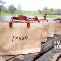 กระเป๋าผ้ากระสอบลายfreshสายหนังแท้
