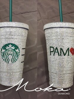 แก้ว Starbucks ติดเพชร ขนาด Grande 16 oz. สีขาวใส