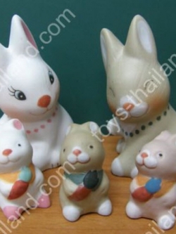 ตุ๊กตาเซอรามิคครอบครัวคุณกระต่าย 5 ตัว