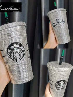 แก้วตาร์บัคติดเพชร 16 oz. Black Logo