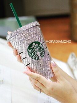 แก้ว Starbucks ติดเพชร ขนาด Grande 16 oz. สีขาวใส
