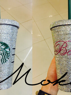 แก้ว Starbucks ติดเพชร ขนาด Grande 16 oz. สีขาวใส