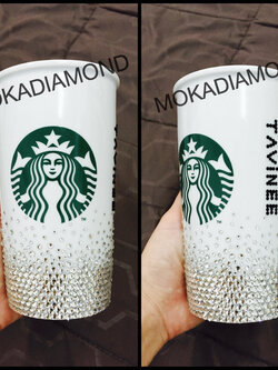Starbucks Hot cup ตกแต่งด้วยคริสตัคุณภาพดี สามารถใส่ชื่อได้ตามต้องการ