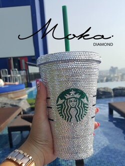 แก้ว Starbucks ติดเพชร ขนาด Grande 16 oz. สีขาวใส
