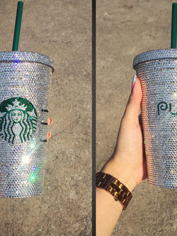 แก้ว Starbucks ติดเพชร ขนาด Grande 16 oz. สีขาวใส
