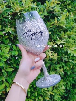 แก้วไวน์ติดเพชร ใส่ชื่อ,Logo ได้