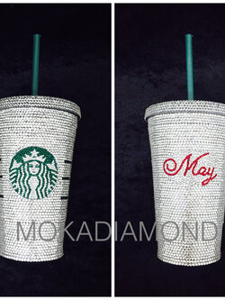 แก้ว Starbucks ติดเพชร ขนาด Grande 16 oz. สีขาวใส
