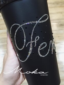 แก้วสตาร์บัคติดเพชร Stainless black matt Grande size 16 oz.