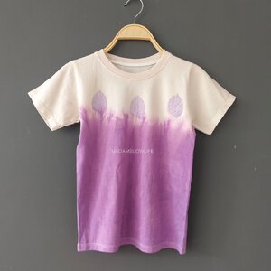 เสื้อยืดเด็กมัดย้อมสีม่วงทูโทนผสานงานพิมพ์ลายใบไม้ Size: 80 90 100 110 120 130 140 150