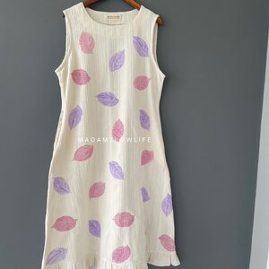 ชุดเดรส งานพิมพ์ด้วยมือ ลายใบไม้ Size: S M L