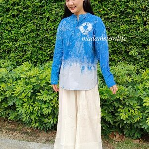 เสื้อเชิ้ต คอจีนแขนยาว แขนพับได้ เนื้อผ้าคอตตอน ซาทีน Cotton Satin ใส่สบาย