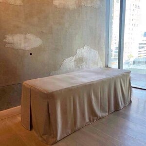 (รับผลิตออเดอร์) ผ้าคลุมเตียงสปามีรู สีเบจ Size:206cmX84.5cmX70cm 1 Layer