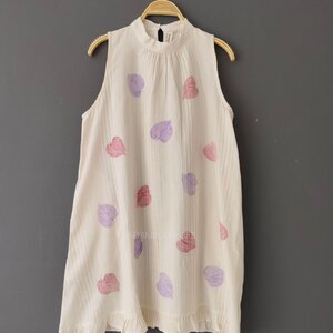 เดรสคอตั้งระบายชาย Size: F พิมพ์ลายใบไม้แมทสีชมพูม่วงลุคน่ารัก