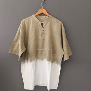 เสื้อคอจีนผู้ชายมัดย้อมสีเขียว Size:42" 44" 46" 48" 50"