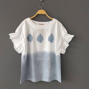 เสื้อผู้หญิง ระบายแขน Size F มัดย้อมสีเทาทูโทน พิมพ์ด้วยใบไม้จากสีปลอดสารพิษ