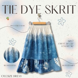 กระโปรงเจ้าหญิง Size : F มัดย้อมสีครามธรรมชาติ ราคาส่ง 3 ตัว 325บาท ปลีก 690 บาท