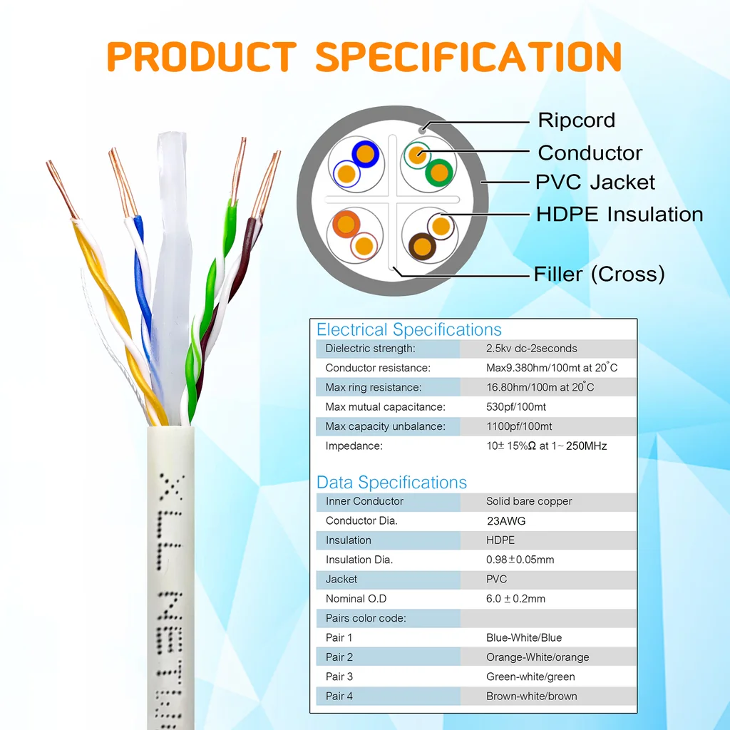 XLL สายแลน CAT6 สำเร็จรูป สีขาว ความยาว 1 เมตร ถึง 50 เมตร